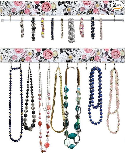 2 Piece Fashion Jewelry Holder Set (Pink and Blue Floral)