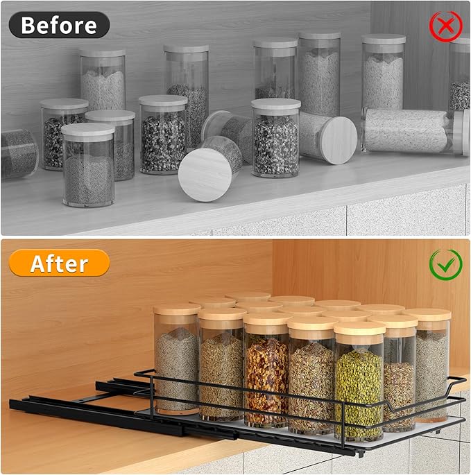BOIVSHI Pull Out Spice Rack Organizer for Cabinet, Heavy Duty Slide Out Spice Rack Organizer for Kitchen Cabinets and Pantry, Fits Spices, Sauces, Canned Food (6.5''Wx10.5''Dx2.5''H)