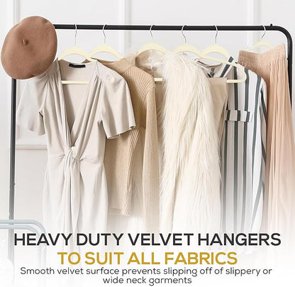 Techzoo 50 Pack New Premium Quality Velvet Hangers Ultra Thin Non Slip Adult Felt Space Saving Hangers for Closet Heavy Duty Coat Pants Jackets Dress Hangers 360° Swivel Hook Hold Upto 10 lbs Ivory