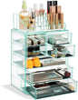 Sorbus Acrylic Makeup Organizer Set, 7-Drawer Vanity & Countertop Cosmetic Storage with Small & Wide Compartments, Teal Thrill Makeup Storage for Brushes, Jewelry – Holiday Gift for Women & Teens