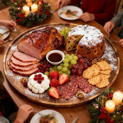 Utoplike Extra Large Acacia Wood Serving Tray, 23.6'' Round Charcuterie Board, Cheese Board with Rotating Base Raised Edge and Removable Dividers for Food, Snacks, Party, Dining