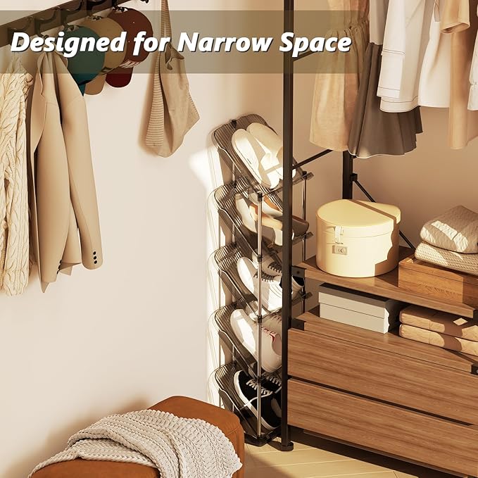 Patinao 2 Pack Sloping Narrow Shoe Rack 5 Tiers - Free Standing Vertical Shoes Racks for Small Spaces and Corner, Shoe Storage Organizer for Entryway, Tall Slim Shoe Shelf Cabinet for Shoes and Boots