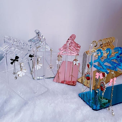 Earring Hanger Rack with 8 Mini Coat Hangers, Acrylic Earring Holder Display Stand, Ear Studs Hanging Earrings Organizer For Women Girls, Transparent