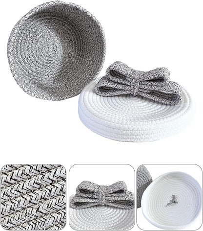 Decorative Storage Baskets with Lids, Small Woven Rope Basket with Lid, Decorative Basket for Home Decor, Dog Toy Storage Baskets with Cute Bow Handle, grayish-brown