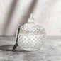 7 oz Crystal Glass Salt Cellar with Lid and Stainless Steel Spoon for Kitchen Seasoning (Ball shape)