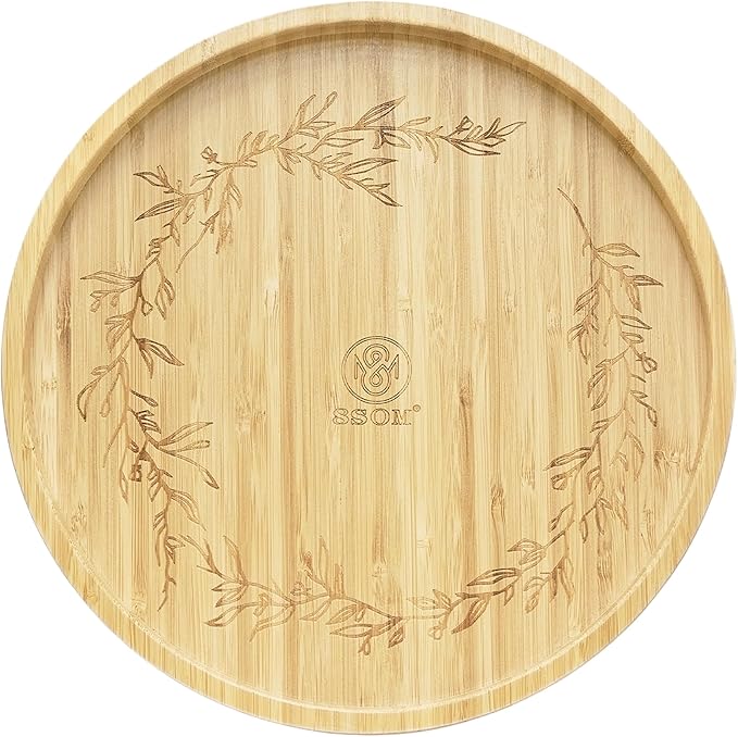 Bamboo Lazy Susan Turntable Organizer 10", Decor Your Kitchen with Elegant Engraved Patterns, Effortless Spinning with Big Roller, Ideal for Cabinet, Pantry, Countertop, and Table Organization
