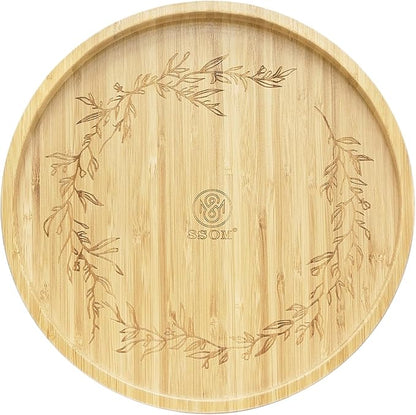 Bamboo Lazy Susan Turntable Organizer 10", Decor Your Kitchen with Elegant Engraved Patterns, Effortless Spinning with Big Roller, Ideal for Cabinet, Pantry, Countertop, and Table Organization
