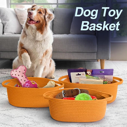MEGASKET Orange Woven Basket, 13" x 9" x 5" Baskets for Gifts Empty, Cute Cotton Rope Cat Dog Toy Bin Box, Small Woven Bin for Shelves, Orange Room Decor, Nursery Baby Cloth Diaper Storage Organizer