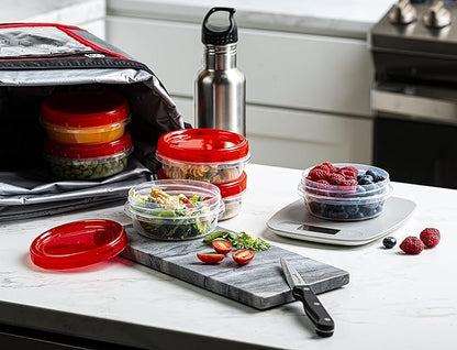 ELEGANT DISPOSABLES (8 Ounce 10 Pack) Twist cap Containers Clear Bottom With Red Top Screw on Lids Twist Top Food Storage Freezer Containers