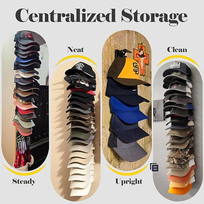 Hat Organizer for Baseball Caps 2 Pack, Adhesive Hat Rack for Wall, Baseball Cap Organizer (Black)