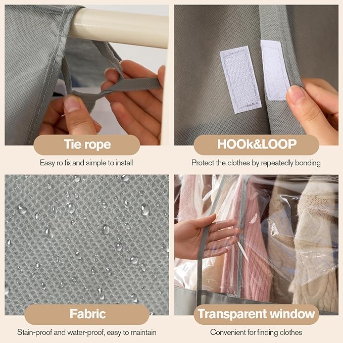 Non woven clothing cover with transparent window, suitable for hanging clothing storage protectors for dresses, tops, and outerwear (Grey, 34inch*2Pack)
