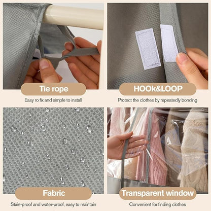 Non woven clothing cover with transparent window, suitable for hanging clothing storage protectors for dresses, tops, and outerwear (Ecru, 24inch*2Pack)