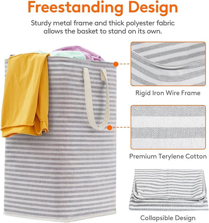 Lifewit 1 Pack Laundry Basket 80L Each, Collapsible Clothes Hamper with Reinforced Handles, Freestanding Waterproof Design for Bedroom and Laundry Room, Grey 80L Total