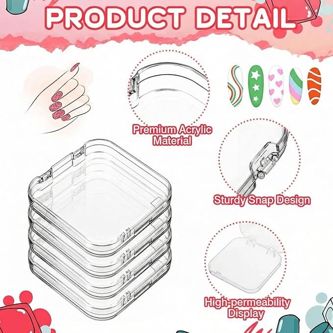 AceOrbit Press on Nail Boxes with 180 Pcs Adhesive Double Sided Tape Acrylic Press on Nail Packaging Cases Transparent Storage Case Organizer for Display Art Salon Supplies(Clear,48 Pcs)