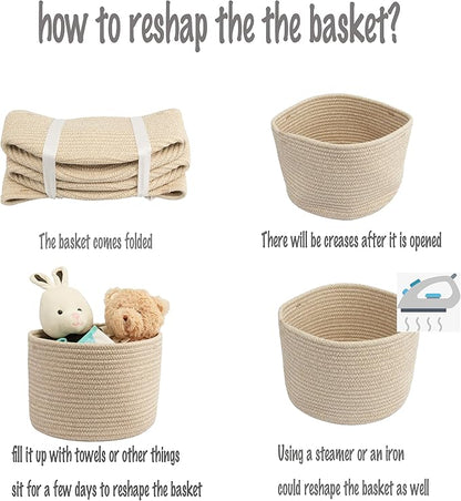 XUANGUO Woven Cotton Storage Baskets - 3-Pack Round Bins (10x10x7'') for Shelves, Closets & Bookcases | Durable Rope Organizers for Nursery, Baby, Toys, Easter & More (Oatmeal)