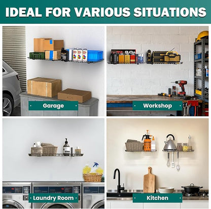 EVERHANGER Garage Wall Shelves 12x24 Inch, Wall Mounted Storage Shelf, Metal Shelf Rack, Heavy-Duty Shelf Organizer 2 Pack, Black