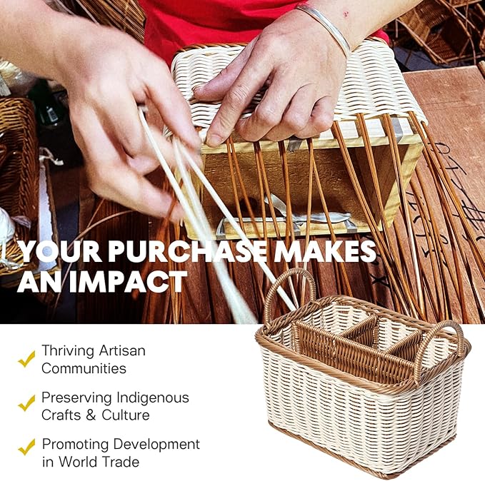 Hemoton Cutlery Storage Organizer Basket, Hand Woven Utensil Holder, Silverware, Tote Bin Basket for Kitchen Table, Cabinet, Holds Forks, Knives, Spoons, Napkins, Pens, Indoor or Outdoor Use