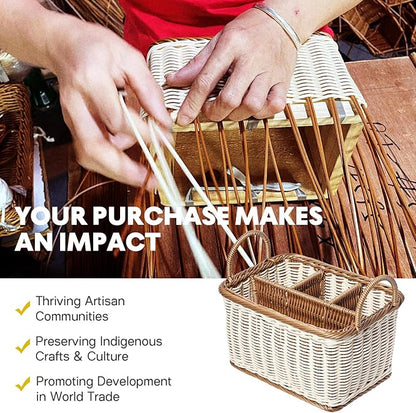 Hemoton Cutlery Storage Organizer Basket, Hand Woven Utensil Holder, Silverware, Tote Bin Basket for Kitchen Table, Cabinet, Holds Forks, Knives, Spoons, Napkins, Pens, Indoor or Outdoor Use