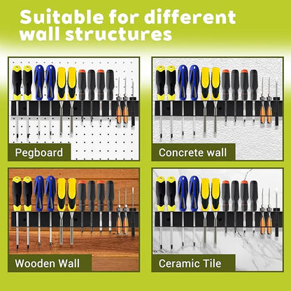 2 Pcs Screwdriver Plier Organizer Wall Mount, Screwdriver Rack, Metal Plier Holder Utility Tool Holder Organizers and Storage Rack for Garage Workshop Workbench Tool Chest Cart