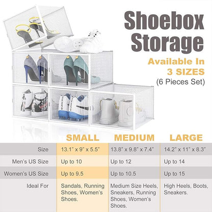 AJP Distributors 6 Collapsible Stackable Shoe Organizer Racks for Closets and Entryway Shoes Storage Cabinet Storage Bins Men Women Kids Guest Sneakers Clear Plastic Boxes Lids Small Medium Or Large