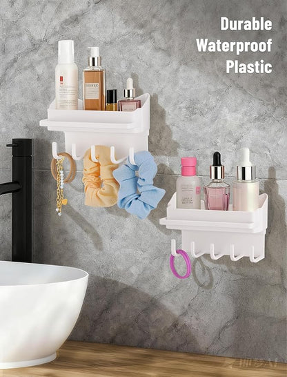 NiHome 2-Pack Multi-Functional Wall Storage Rack with Hooks, No Drill Adhesive Wall Mounted Organizer for Necklace, Jewelry, Headbands, Glasses, Vanity Accessory Shelf & Bathroom Storage Organizer
