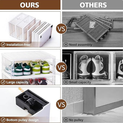 Foldable Storage Box - Easy Assembly Clear Plastic Stackable Shoe Storage Cabinet Organizer with Lids - Large Size Shoe Rack (9 layers clear)