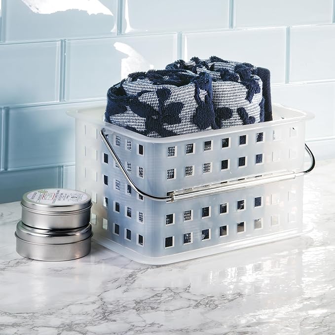 iDesign Portable Shower Caddy Basket with Handle for Dorm or Bathroom, Set of 3, Frost, Made in USA