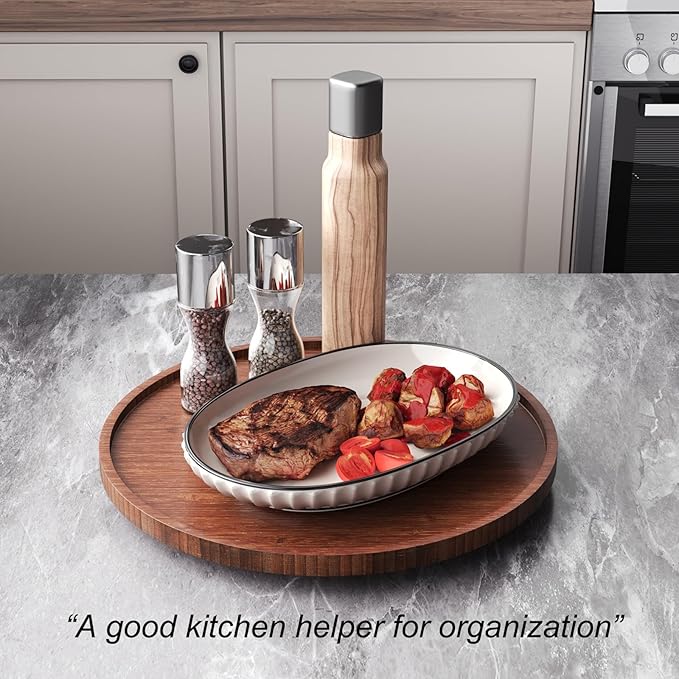 VERTORGAN Lazy Susan Organizer for Kitchen,Bamboo Turntable for Cabinet,Pantry,Vanity,Large（Brown）