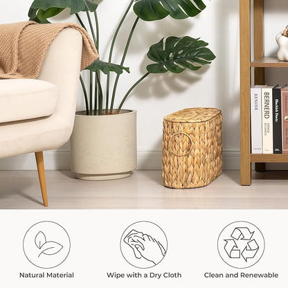 StorageWorks Toilet Paper Storage with Lid, Toilet Paper Storage Holder for 6 Regular Rolls, Wicker Basket for Bathroom, Natural Water Hyacinth