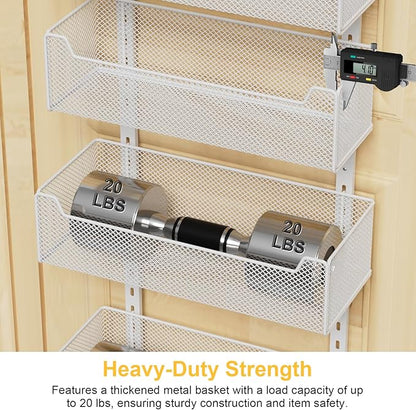 VyGrow Over the Door Organizer, 8-Tier Pantry Organizer with Fully Enclosed Mesh Baskets, Heavy-Duty Metal Hanging Spice Rack for Kitchen Bathroom Laundry Room, 2-in-1 Wall Mount or Door Mount, White