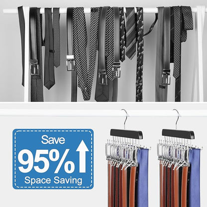 TOPIA HANGER 40 Hooks Belt Tie Hanger Space Saving for Closet, 2 IN 1 Belt Ties Racks Max 60 Belts with 60 Ties Capacity, Curved with Flat Hooks for Belts,Ties,Bras,Closet Organizers and Storage CT70B