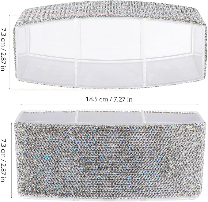 TEHAUX Bling Makeup Organizer for Vanity with 3 Compartments Rectangular Cosmetic Storage Box for Desk Makeup Brushes Lipsticks - Elegant Rhinestone Design 2.87 X 7.28 X 2.87 Inches