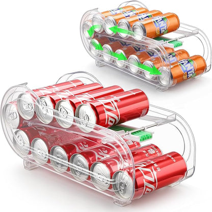 Soda Can Organizer for Refrigerator, Drink Organizer for Fridge, 2 Pack Automatic Rolling Can Dispenser Holder, Organize 11 Pcs Standard Long Cans