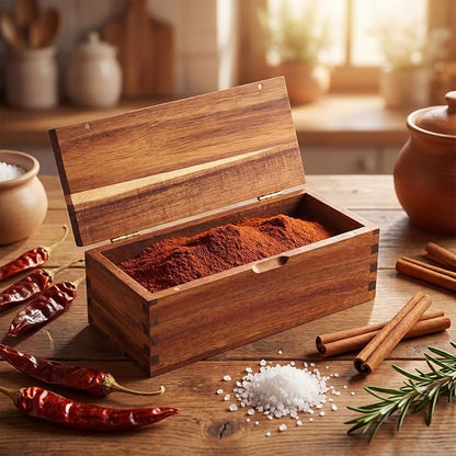 Acacia Wood Salt Cellar Spice Box with Magnetic Lid 29oz Large Capacity Salt Organizer 1 Compartments for Kitchen Countertop, Pepper, Seasonings, Spices, Grilling & Cooking