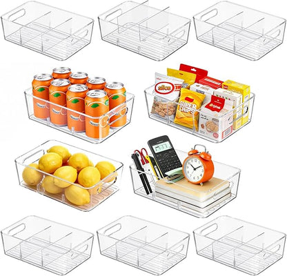 Mpotmiy 10 Pack Pantry Organizers and Storage,Clear Plastic Containers with 2 Dividers for Kitchen,Fridge Organization and Storage,Acrylic Bins for Pounches,Spice Packet,Snack organzier