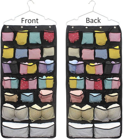 Oxford Hanging Closet Organizer for Underwear, Stocking, Bra and Sock, Dual-Sided Space Saving Storage Holder with 42 Pockets