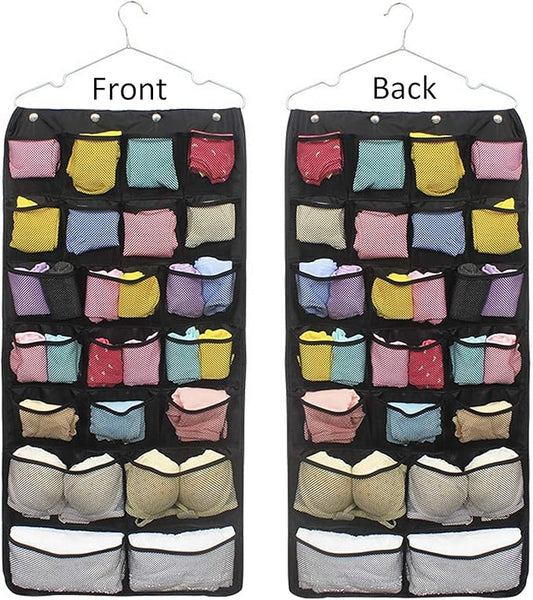 Oxford Hanging Closet Organizer for Underwear, Stocking, Bra and Sock, Dual-Sided Space Saving Storage Holder with 42 Pockets