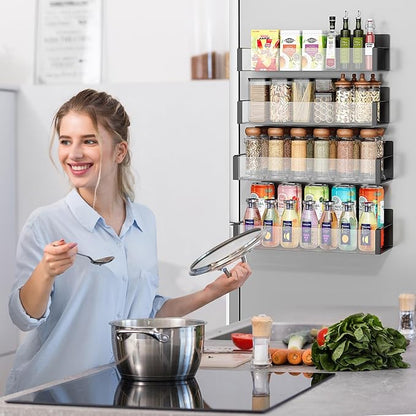 Vetacsion 4 Pack Moveable Fridge Magnetic Spice Racks,Metal (Clear)
