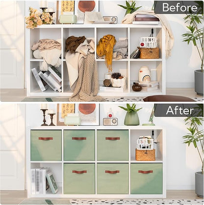 GRANNY SAYS 13 Inch Storage Cubes Organizer, Decorative Cube Storage Bins, Fabric Storage Bins with PU Handles, Collapsible Cubes Bins, Storage Cubes for Shelves, Closet, Sage Green, 6-Pack
