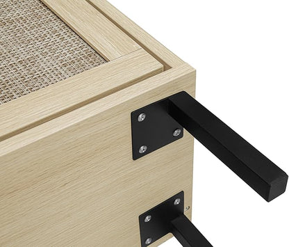 ZeHuoGe Natural Rattan Cabinet with 3 Flip Drawers, Free Standing Modern 3-Tier Shoe Storage Rack for Heels, Slippers, Entrance Hallway Entryway （3 Drawers）