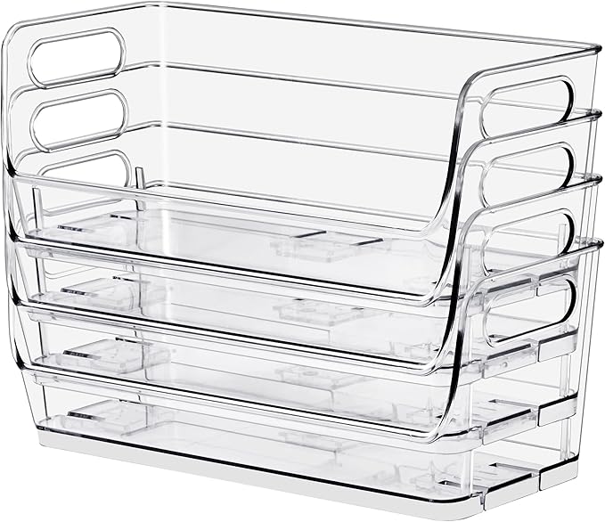 Sorbus Stackable Storage Bins Open Front, Clear Stackable Storage Bins, Pantry Bins for Storage and Organization, Acrylic Stackable Bins for Kitchen, Clear Pantry Organizer Bins (Small Narrow 8 Pack)