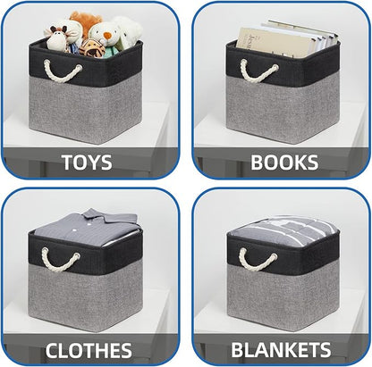 Temary 12 Inch Cube Storage Baskets 4 Pack Fabric Storage Bin for Clothes, Large Baskets with Handles, Basket for Organizing Towels, Blankets, Collapsible Cube Storage Bins (Black&Gray)