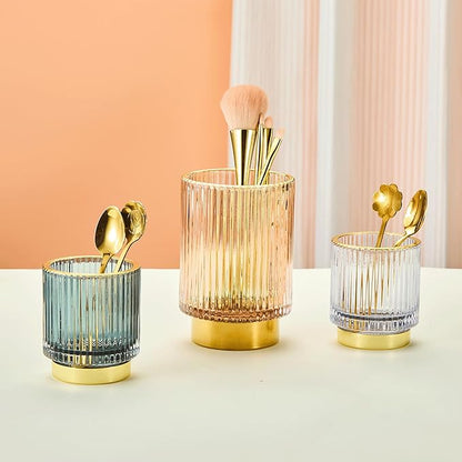 Makeup Brush Holder Organizer,Toothbrush Holders,Desk Pen Pencil Holder,Multifunctional Vintage Glass Brush Cup(A3-27-US)