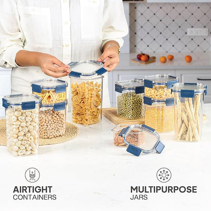 CELLO Stack Lock 9 Pack Airtight Fridge Storage Containers BPA Free for Dry Food, Legumes, Spices (900ml, 450ml + 1300ml) x 3 each, Blue