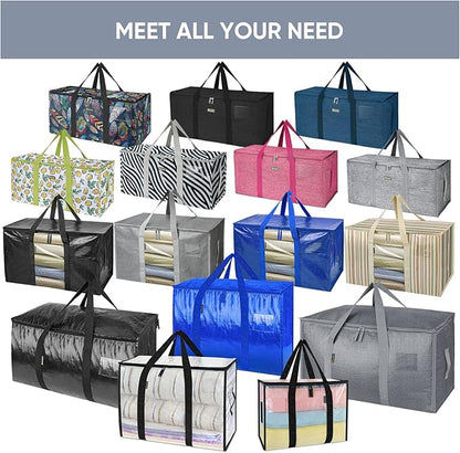 TICONN 8 Pack Extra Large Moving Bags Heavy Duty with Zippers & Carrying Handles, Durable Storage Bags Moving Boxes for Closet Organizers and Storage (8 Pack, Blue)
