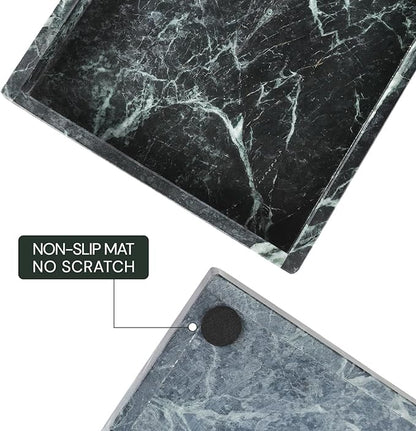 Koville Natural Marble Tray, Coffee Table Vanity/Decorative Tray for Jewerly, Watch, Perfume Candle Storage for Bedroom/Bathroom/Kitchen Countertop