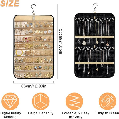 Tefola Hanging Jewelry Organizer, Double-Sided Necklace Organizer Jewelry Holder Organizer for Earrings, Necklaces Rings, Glasses, Sunglass Organizer for Closet, Wall, Door (Black, Small Size)