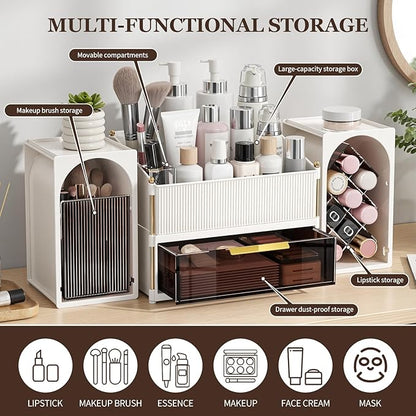 INVSSENE Stackable Makeup Organizer Countertop, Storage Perfume Skincare Cosmetic Lipstick Face Mask Makeup Brush Palettes, Ideal for Vanity Bathroom Counter