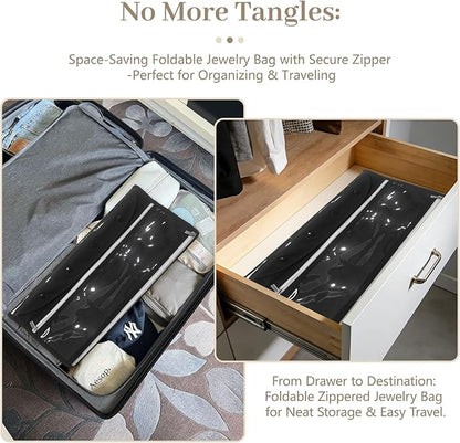Bloss Hanging Jewelry Organizer, Black Earring Travel Storage Holder with 36 Zippered Pockets for Suitcase, Closet, Foldable Roll Case