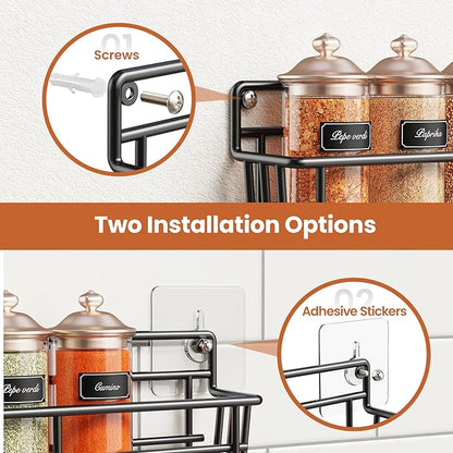 Mystozer Spice Rack wall mounted 6 Pack, Space-Saving Spice Organizer for Spice Jars and Seasonings,Screw or Adhesive Hanging Spice Rack Organizer for Your Kitchen Cabinet,or Pantry Door